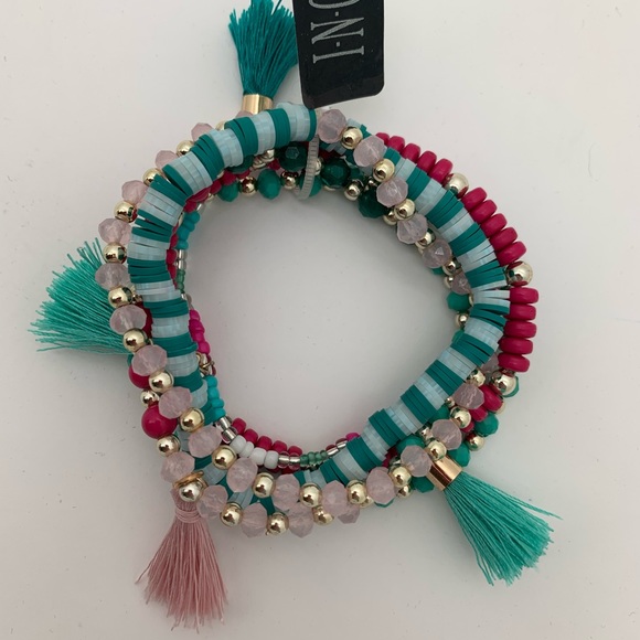 4/$25 6 Layer Bead Stretch Tassel Bracelet NEW - Picture 3 of 3